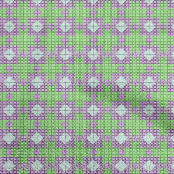 oneOone Polyester Spandex Green Fabric Geometric Tile Diamond With Cross Quilting Supplies Print Sewing Fabric By The Yard 56 Inch Wide