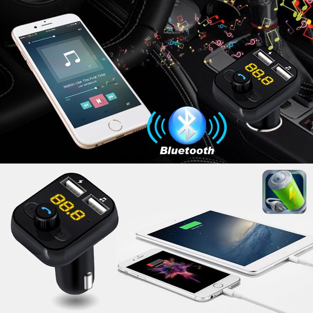 Kit de manos libres para automóvil compatible con Bluetooth Transmisor FM Ndcxsfigh LCD Reproductor de MP3 Cargador USB-158289