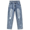 thumbnail image 1 of KIDSCOOL SPACE Little Girl Slim Jean,Stone Washed Ripped Hole Soft Denim Pants,Blue,9-10 Years, 1 of 6