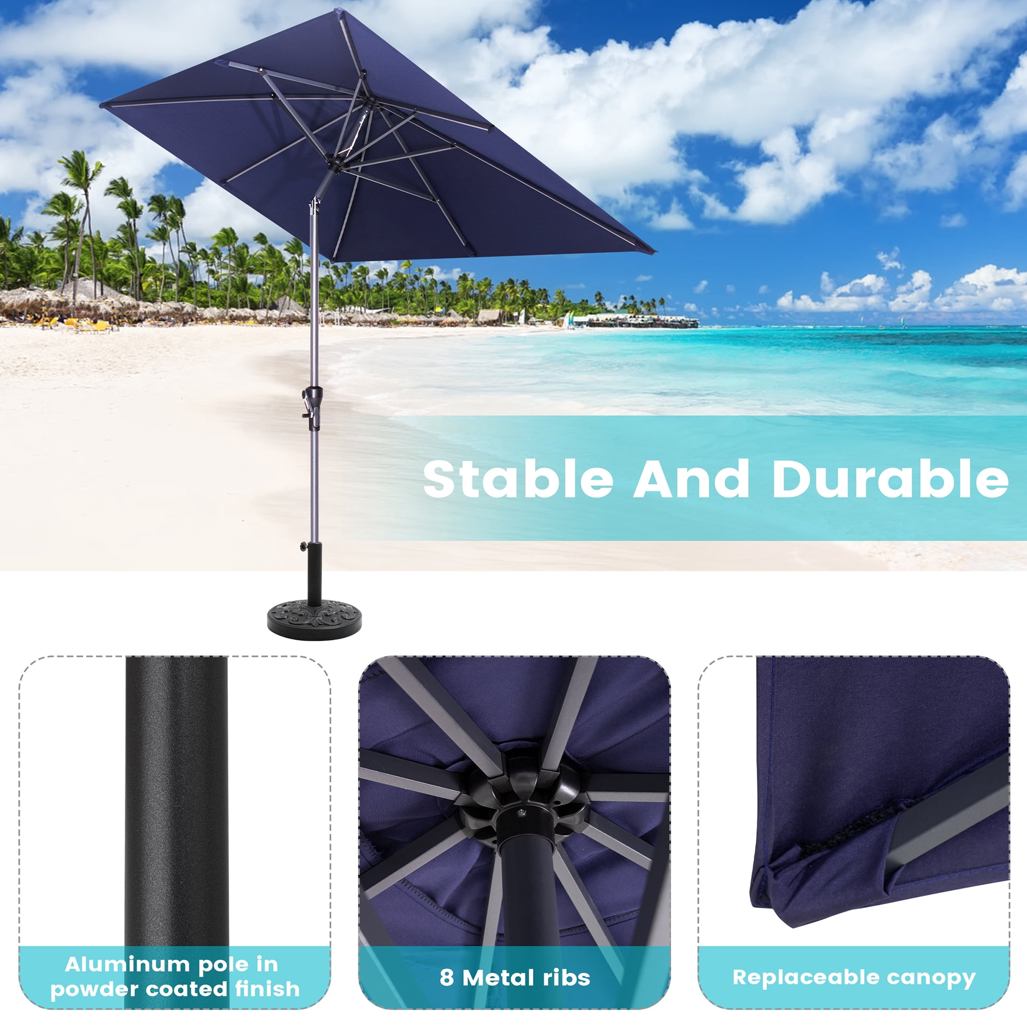 Pellebant 9 x 5 ft Patio Outdoor Umbrella Rectangular Double Top Market Umbrella in Blue