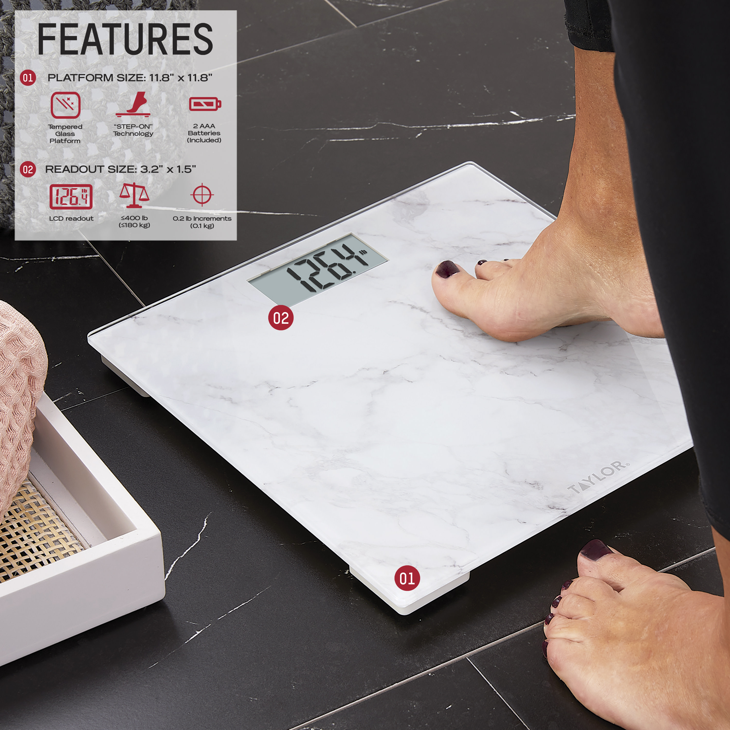 Taylor Digital Glass Body Weight Scale 400 Lb photo 3