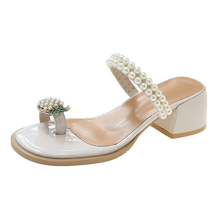 

PEASKJP Dressy Sandals Women Wide Womens Flat Sandals Summer Bohemian Beach Flats Elastic Ankle Strap Comfortable T-Strap Thong Flip Flops (White 37)