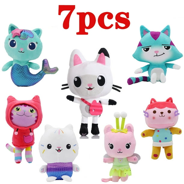 Casa de muñecas Gabby Arco Iris Latino 7 Piezas Sirena Gato Casa de Mantequilla Mercat Kawaii