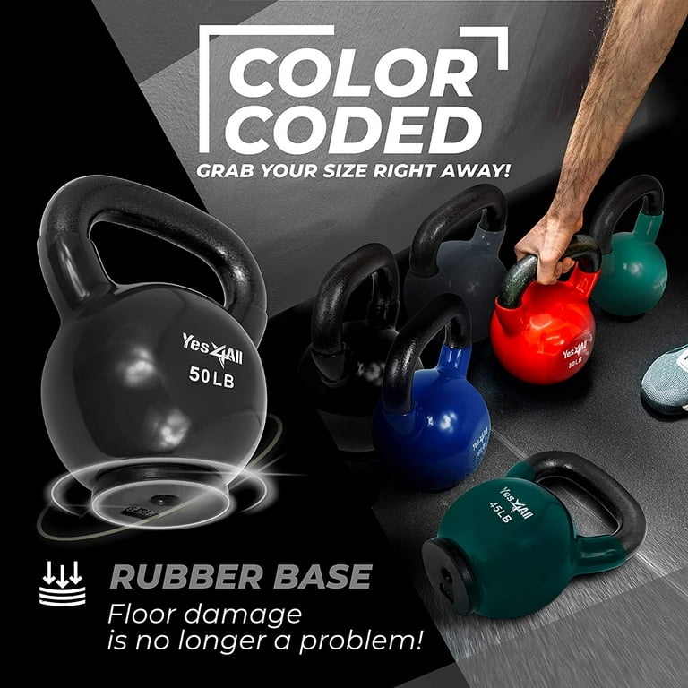 Yes4All 50lb Vinyl Coated / PVC Kettlebell with Rubber Base, Black