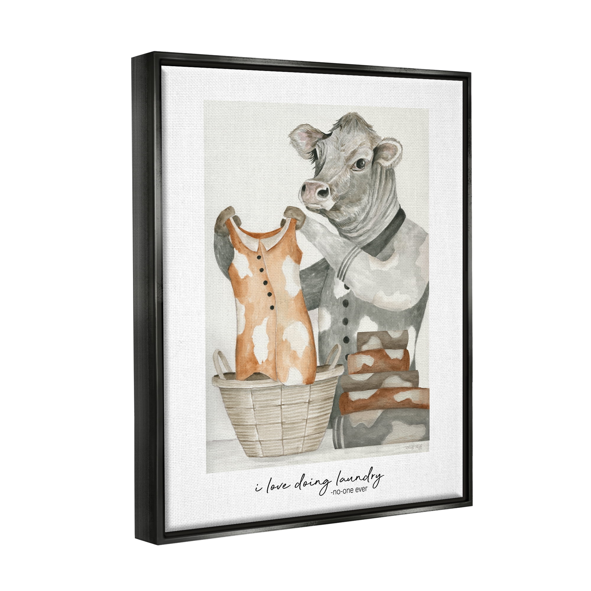 Stupell Industries Funny Laundry Cow Phrase Animals & Insects Painting Black Floater Framed Art Print Wall Art, 17 x 21