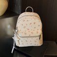 thumbnail image 3 of Floral School Backpack, PU Leather Waterproof Backpack with Pendant, Heavy Duty Mini Bookbag for Travel Work College, Beige, 3 of 10