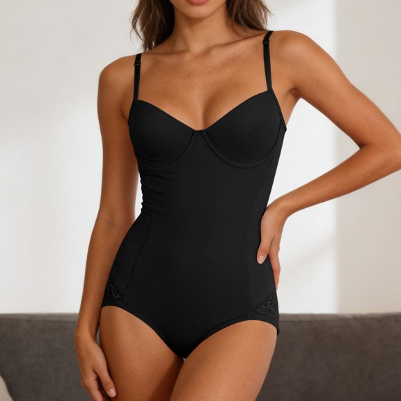 Shapewear Bodysuit For Women Summer One Piece Everyday Layering Workout Lounge Smooth Support Wear Relaxed Vacation Look Comfort Focused Design Modern Casual Wardrobe Black M