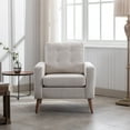 thumbnail image 2 of Guyou Linen Armchair, Mid Century Modern Button Tufted Accent Chair, Upholstered Single Sofa with Wooden Legs, Club Chair for Living Room Bedroom Reading, Beige, 2 of 8