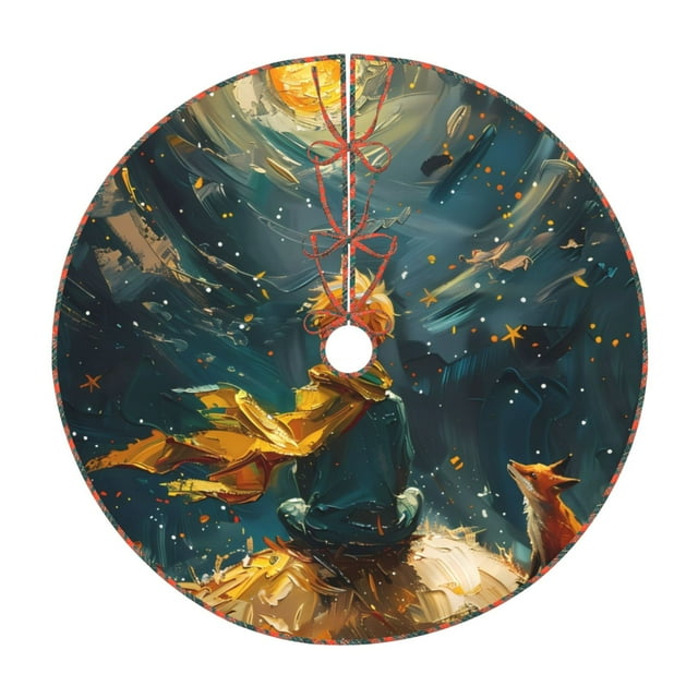 Fotbe Whimsical Starry Night Scene Pattern Christmas Tree Skirt, Tree Skirts Plush Christmas Decorations, Christmas Tree Skirts Xmas Decorations Holiday Party Decor-36"