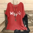 thumbnail image 2 of QATAINLAV Hauts de Plage d'Été pour Femmes Chic Décontracté Coton Lin Manches Courtes T-Shirts Coupe Ample Col Rond Blouses Mode 2025 T-Shirts à Imprimé Papillon Promotions Aujourd'hui Rouge G, 2 of 8