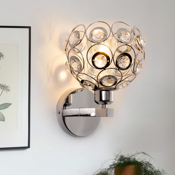 YANSUN 6.7 in. 1-Light Brushed Nickel Wall Sconce,with Crystal Dome Shade for Living Room Foyer