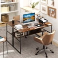 thumbnail image 4 of Costway 55 x 24 inch Office Desk with Charging Station,Storage Shelf,Heavy Duty Metal Frame Rustic Brown, 4 of 9