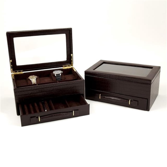 International Brown Croco Leather 5 Watch Box