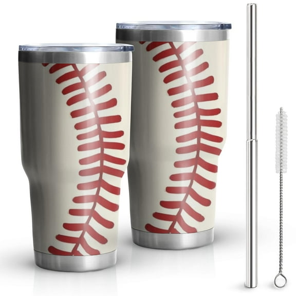 30oz Baseball Pattern Tumblers Stainless Steel Tumbler with Lid and Straw,Vacuum Insulated Double Wall Travel Tumbler Cups Mug with Cleaning Brush for Coffee,Tea