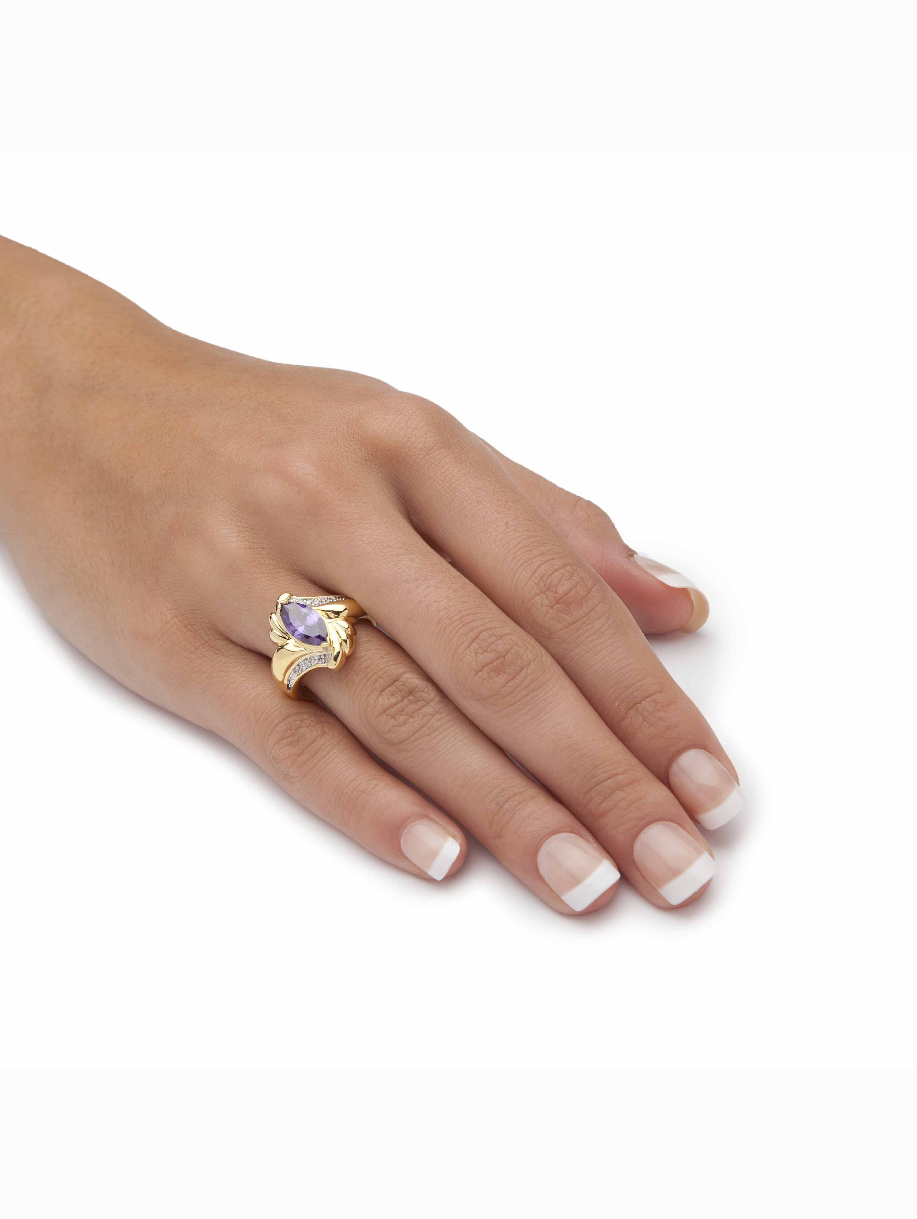 2.05 TCW Marquise-Cut Simulated Purple Amethyst Bypass Cocktail Ring Gold-Plated