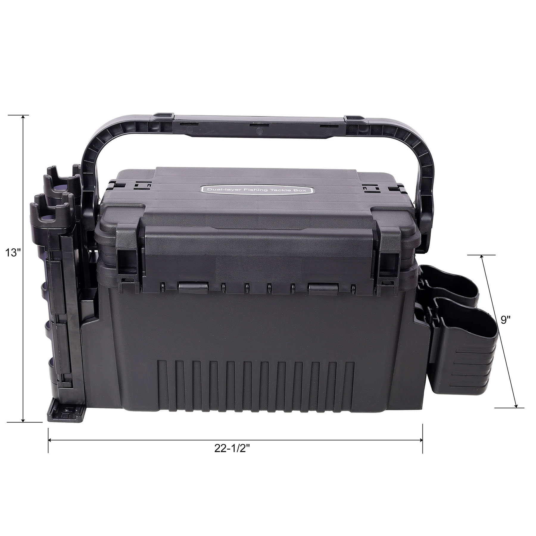 Large Dual-Layer Fishing Tackle Box Organizer With 2 Rod Holders And Cup Holders For Outdoor Fishing Adventures