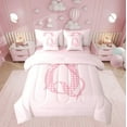 thumbnail image 2 of Erosebridal Pink Bow Bed in a Bag Twin size, Initial Q Bed Set, Princess Room Decor, Reversible 7-Piece, 2 of 5
