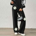thumbnail image 3 of Womens Embroidery Floral Sweater Pants Casual Loose High Waisted Boho Straight Leg Knit Comfy Beach Lounge Pants, 3 of 5