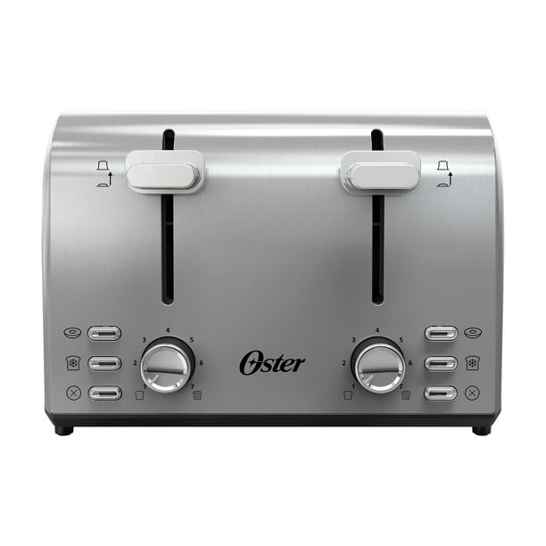 Oster tostador de 4 rebanadas, con 7 ajustes de dorado, ranuras extra anchas para bagels y panes especiales, bandeja de migas extraíble fácil de limpiar, cancelar/descongelar/bagel, acero inoxidable