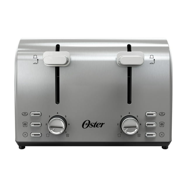 Oster tostador de 4 rebanadas, con 7 ajustes de dorado, ranuras extra anchas para bagels y panes especiales, bandeja de migas extraíble fácil de limpiar, cancelar/descongelar/bagel, acero inoxidable