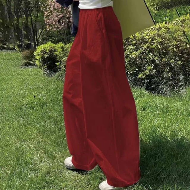 LSLJS Women's Spring and Solid Color Elastic Waist Cotton Linen Versatile Straight Tube Casual Wide Leg Pants Womens Work Pants