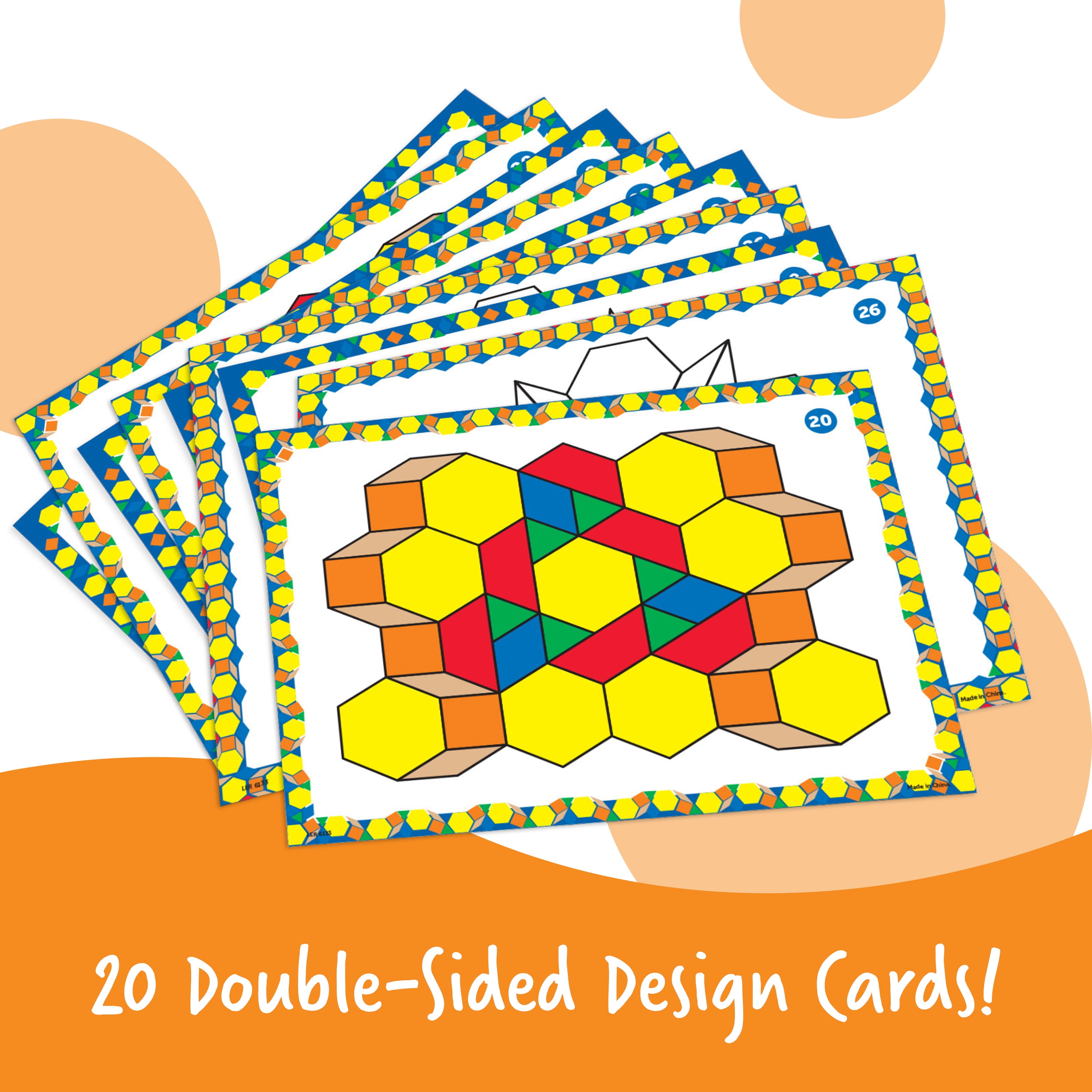 Learning Resources Pattern Block Activity Set, 20 Double-Sided Cards, Ages 4+
