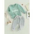 thumbnail image 4 of Bagilaanoe 2PCS Toddler Baby Boy Long Pants Set Letter Print Long Sleeve Sweatshirt Pullover Tops + Sweatpants 6M 12M 18M 24M 3T Kids Casual Sweatsuits, 4 of 8