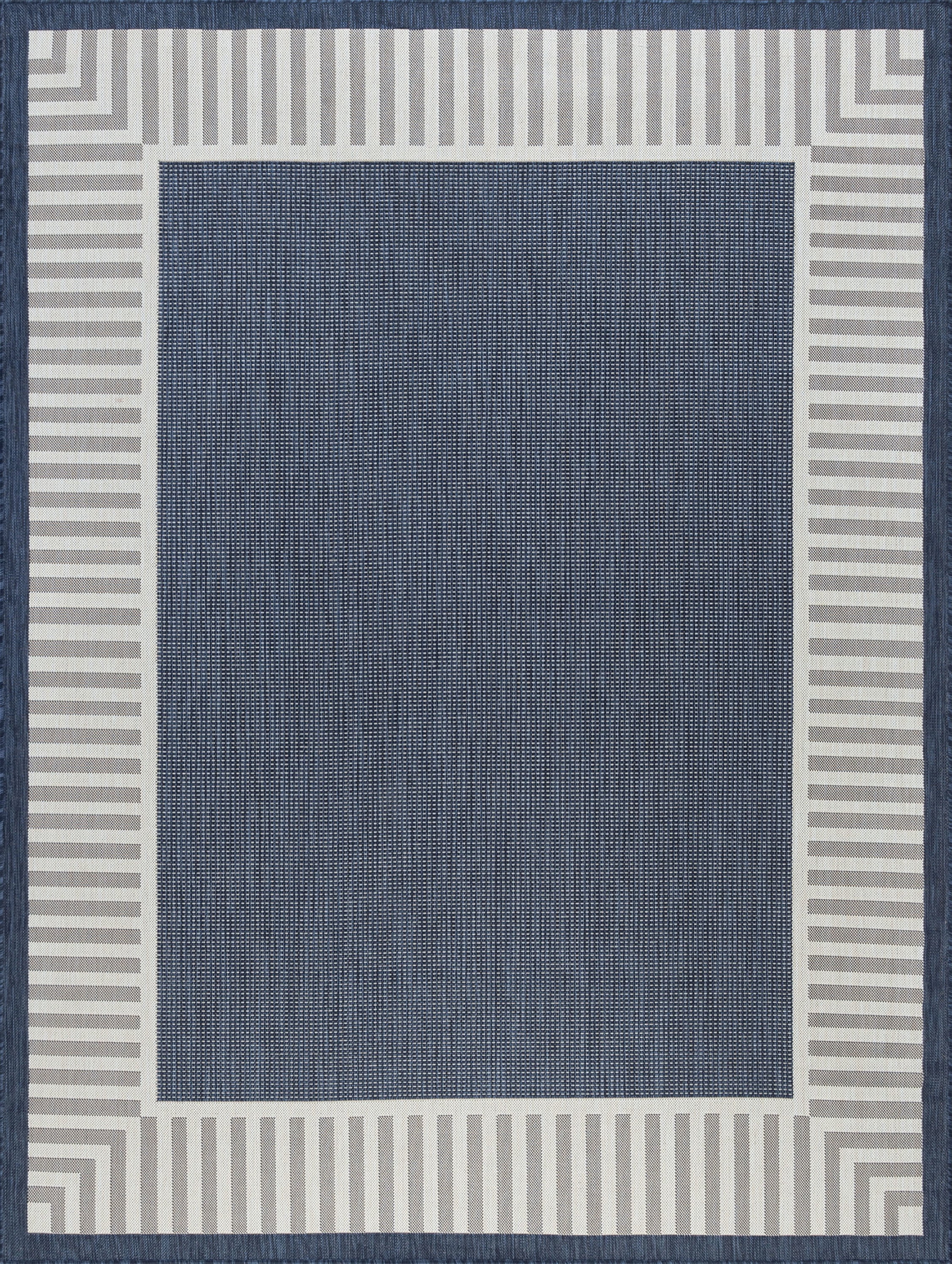4x6 Water Resistant, Indoor Outdoor Rugs for Patios, Front Door Entry, Entryway, Deck, Porch, Balcony | Outside Area Rug for Patio | Navy, Striped Border | Size: 4' x 5'3''