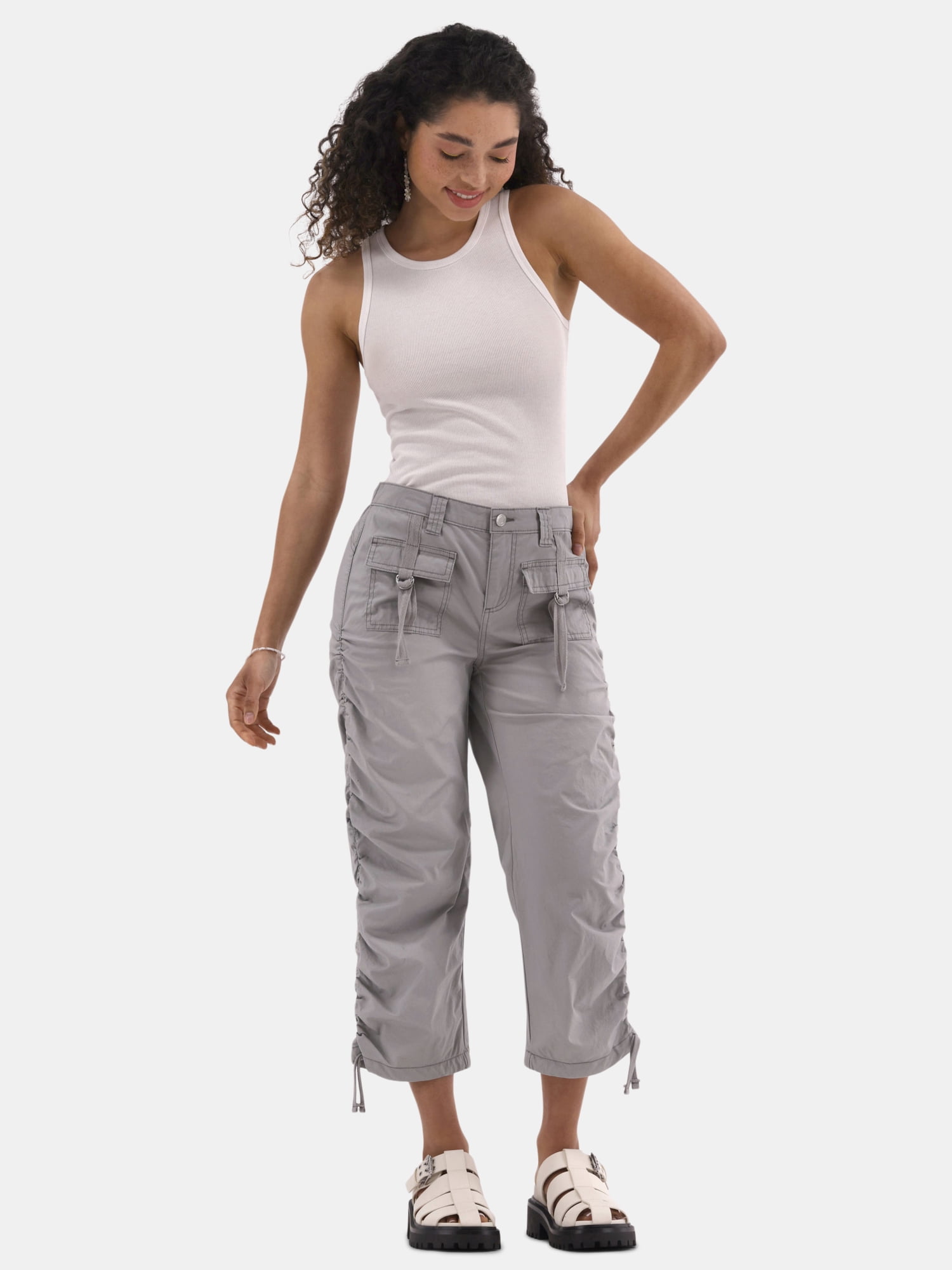 No Boundaries Ruched Crop Cargo Pants, 22'' Inseam, Women's and Women's Plus