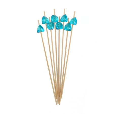

BambooMN Brand - Decorative Acrylic Gem End Bamboo Picks 5.9 (15cm) - 100pcs Light Blue