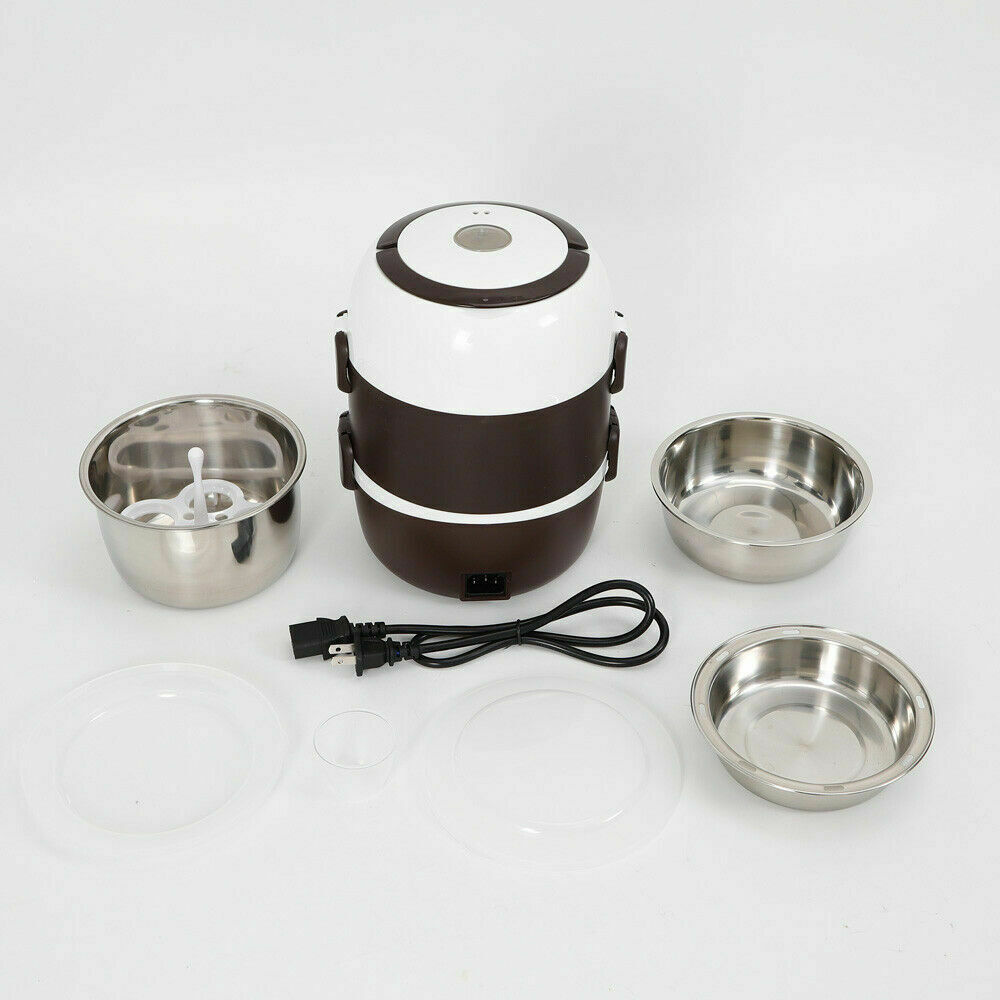 Electric Lunch Box,3 Layers 2L Portable Electric Heating Bento Lunch Box Food Storage Warmer Container Rice Cooker,110V 200W,Stainless Steel+PP