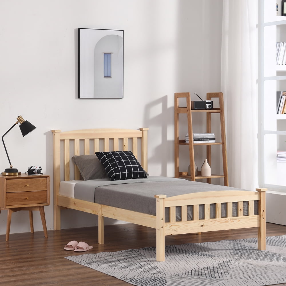 Lowestbest Bed Frame Twin Size with Headboard and Footboard, Wood Color Lowestbest Bed Frame Twin Size with Headboard and Footboard, Wood Color