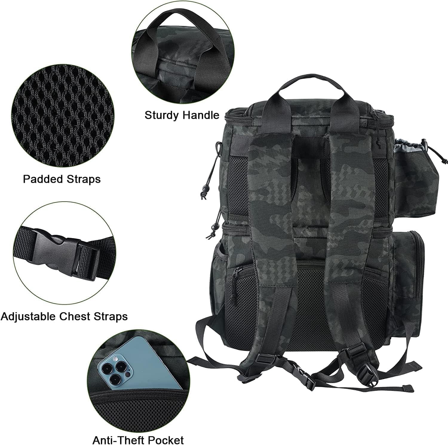 Matein Fishing Backpack Fit for Tackle Box, Water Resistant Fishing Storage Bag with Rod Holders & Cooler, Fishing Gear Gifts for Men