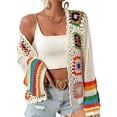 thumbnail image 1 of Cárdigans florales de ganchillo for mujer, cárdigan bohemio con abertura frontal, suéter, Tops de manga larga, moda Primavera Verano, 1 of 5
