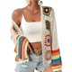 thumbnail image 1 of Cárdigans florales de ganchillo for mujer, cárdigan bohemio con abertura frontal, suéter, Tops de manga larga, moda Primavera Verano, 1 of 5