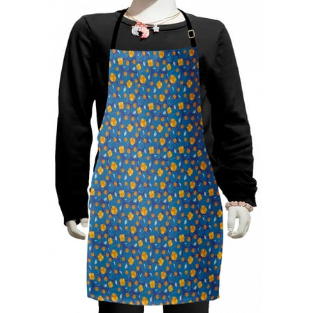 

Orange Kids Apron Geometric Floral Pattern with Delicate Petals and Rounds Boys Girls Apron Bib with Adjustable Ties for Cooking Baking Painting Dark Violet Sea Blue by Ambesonne