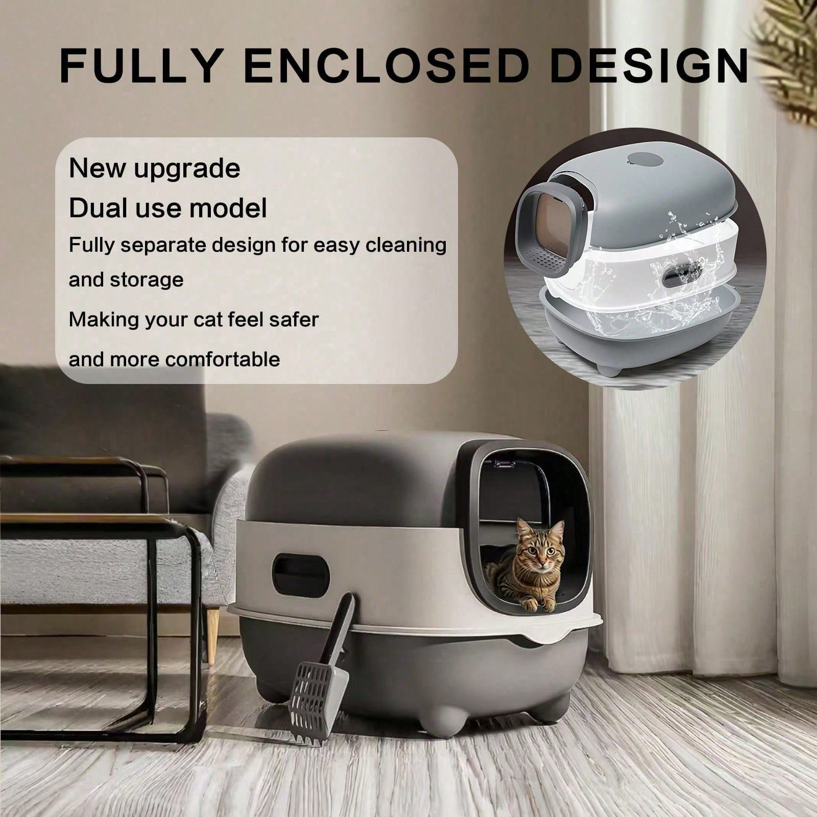 Detachable Cat Litter Box – Portable Enclosed Toilet with Lid & Scoop, Large Space Plastic Design for Easy Cleaning & Odor Control