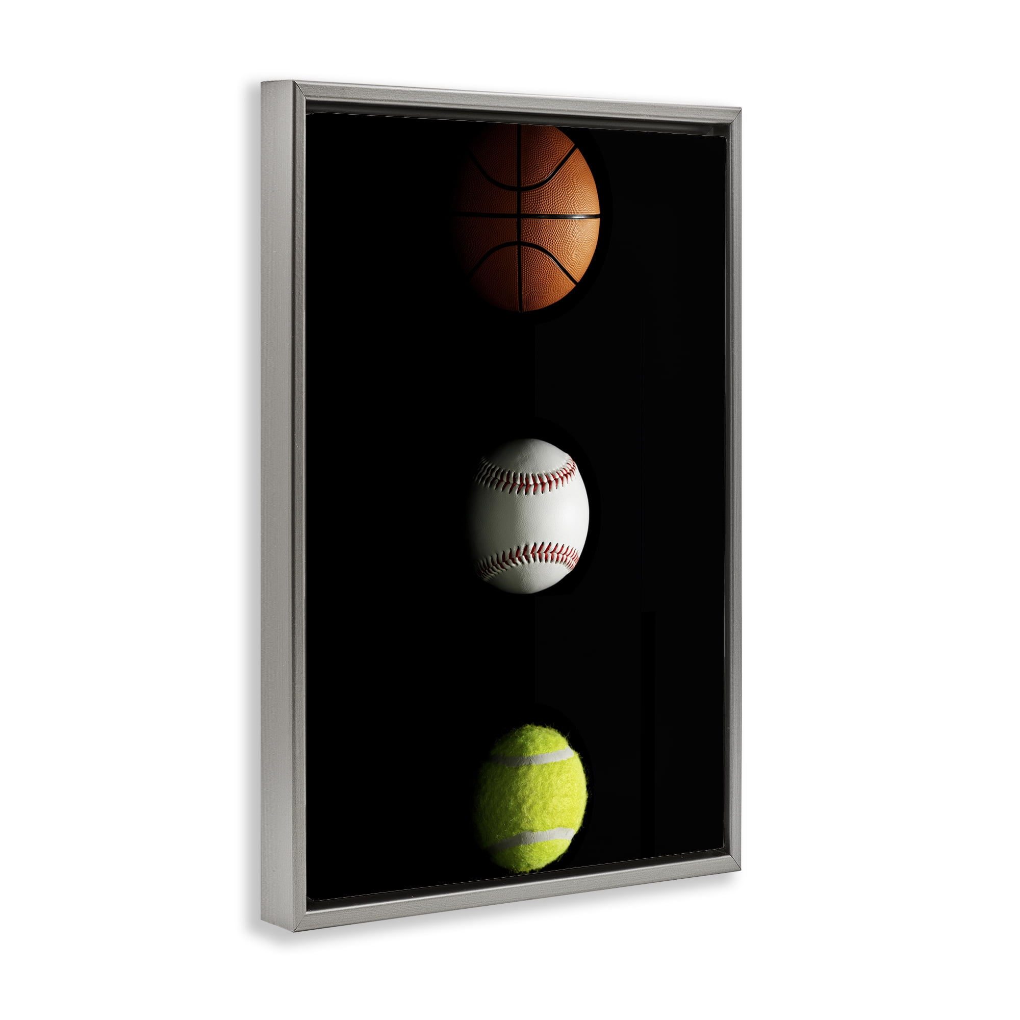 Stupell Industries Sports Balls Spotlight Gray Framed Floater Canvas Wall Art, design by Jesse Keith