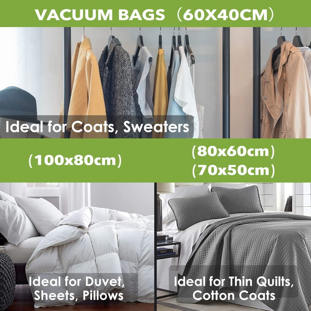 Pack of 11 Vacuum storage bags - 3 Jumbo (100x80cm), 2 Large (80x60cm), 2  Medium (70x50cm), 4 Small (60x40cm) - Store Your Blankets in space saver  vacuum bags for clothes - Included
