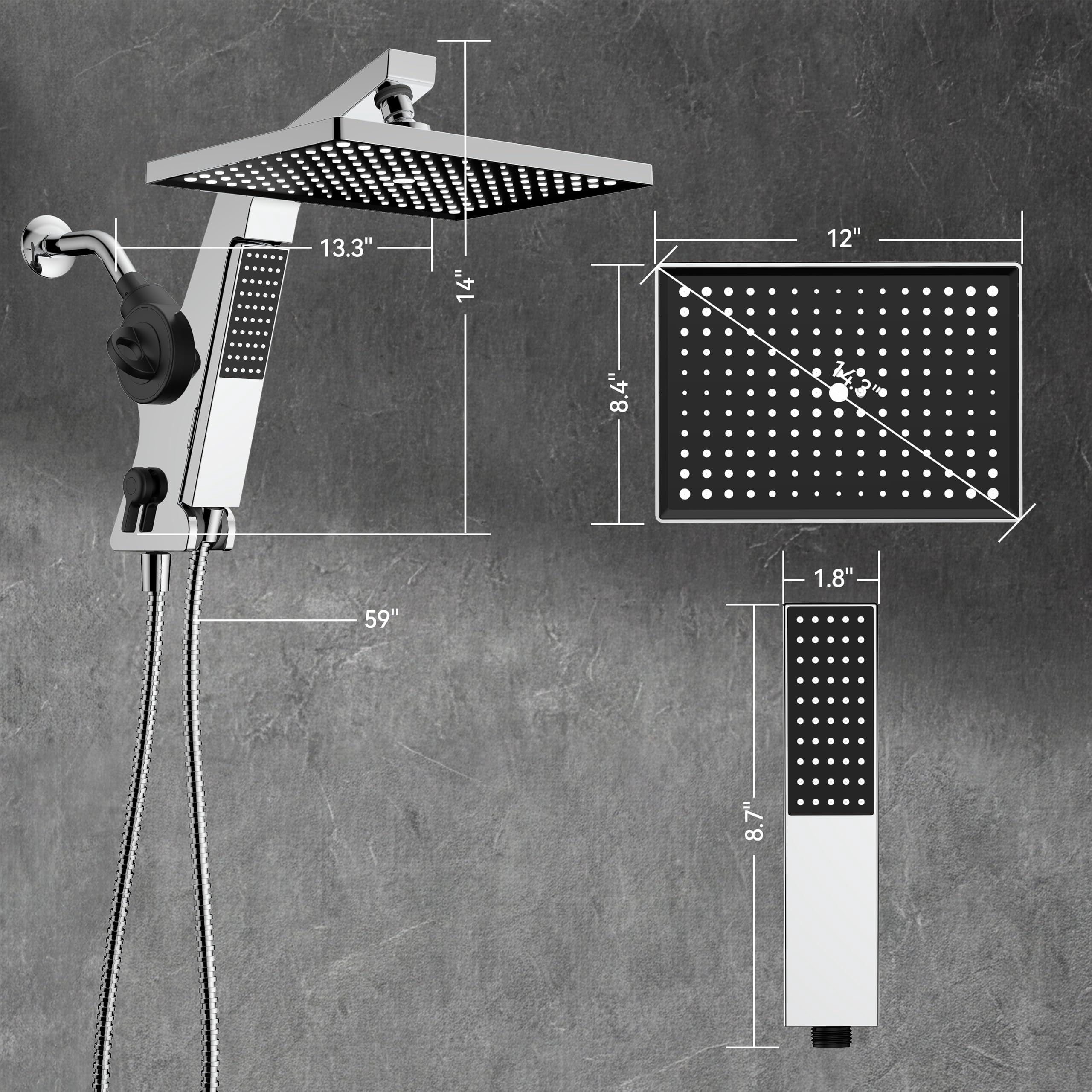 Filtered Rain Shower Head With Handheld Combo High 12'' Rainfall Heads & Detachable Wand Dual Showerhead Water Softener For Hard Easy Filter Replacement