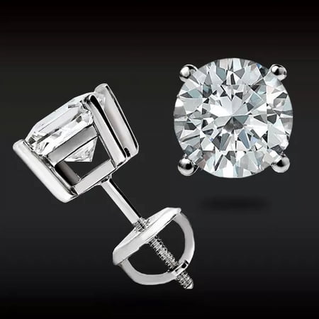 1.0 Ct Round Cut Simulated Diamond Stud Earrings crafted in 14k White Gold over Silver with a screw-back design