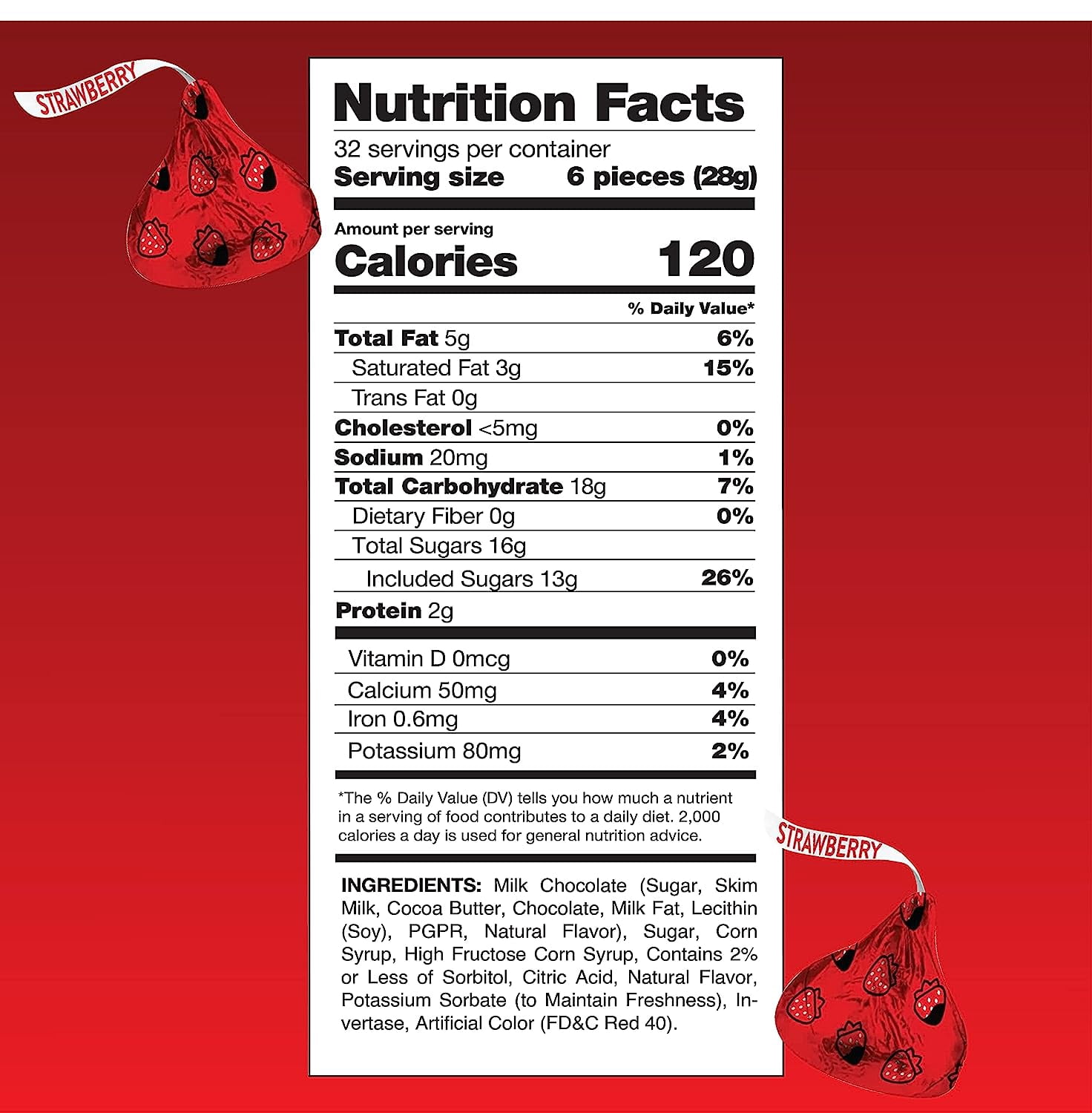 HERSHEY'S KISSES Extra Creamy Milk Chocolate Dipped Strawberry Candy, Red Foil Wrap, Bulk 2 Pounds