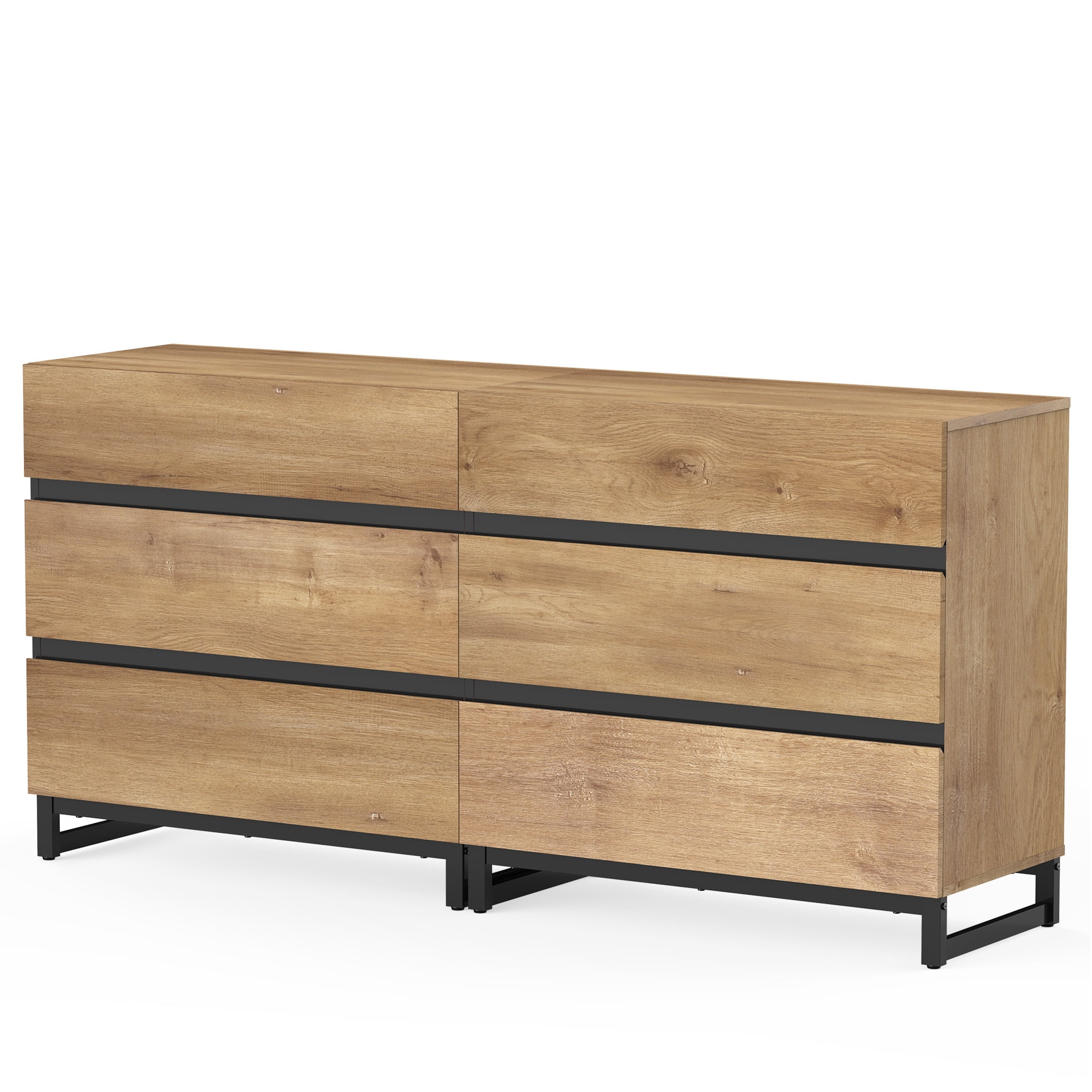 WAMPAT Dresser for Bedroom, Closet Organizers and Storage with 6 Drawers, Chest of Drawers with Metal Base, Modern Wood Dresser for Living Room, Bedroom,Oak