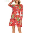 thumbnail image 4 of BadPiggies Women's Christmas Santa Claus Print Dress with Pockets Long Sleeve Pullover Flared A Line Dresses (M, Red), 4 of 8