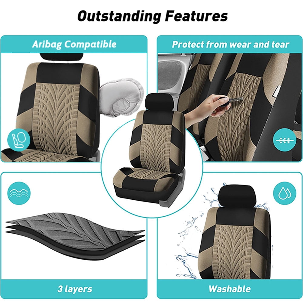 Autoking Covers Polyester Car Seat Cover Set Suitable For Most Car Seat Covers With Shoulder Protector Car Seat Protection AD9521-Beige