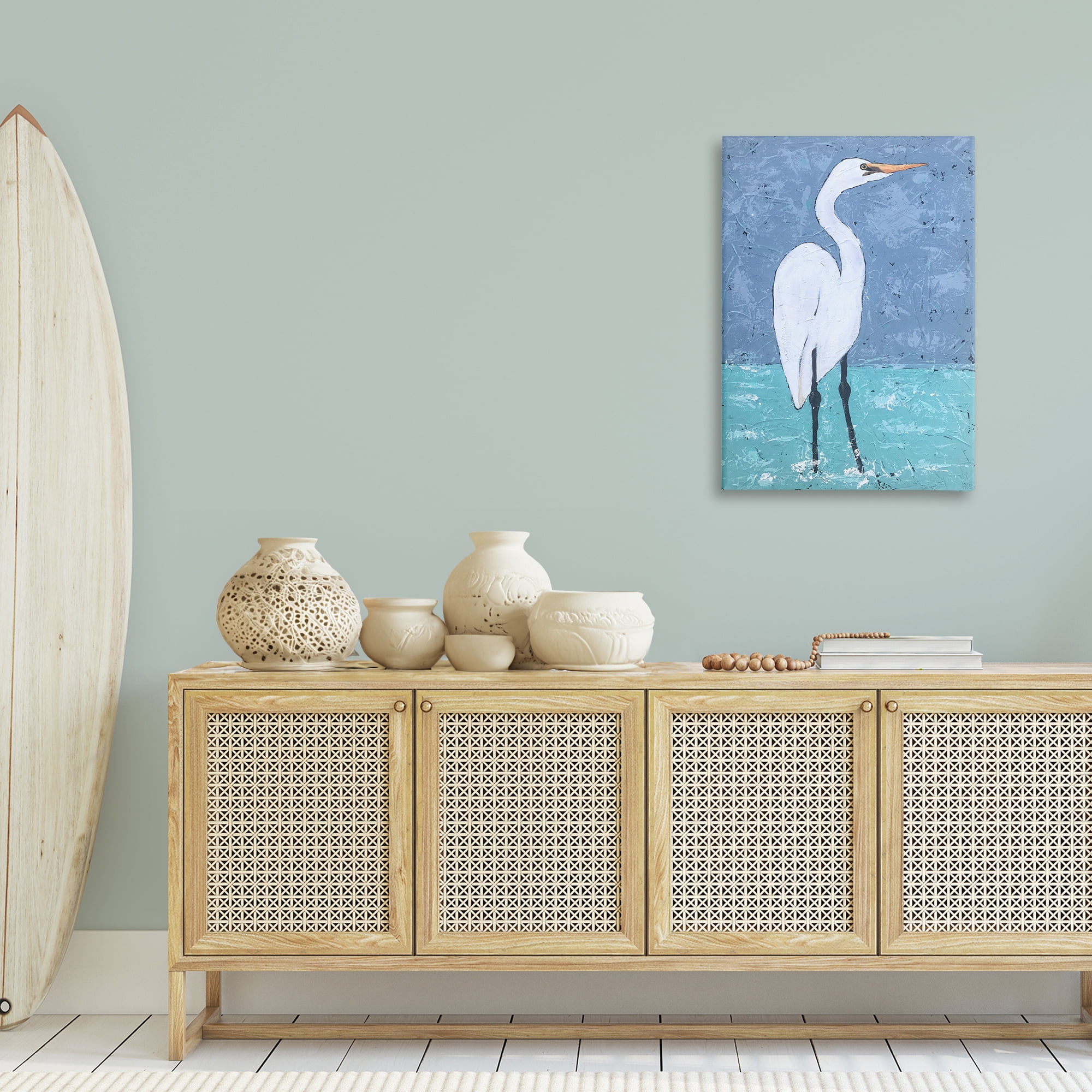 Stupell Industries Sea Heron Standing Animals & Insects Painting Gallery Wrapped Canvas Art Print Wall Art, 24 x 36