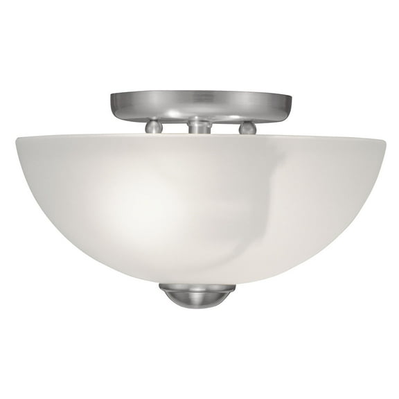 2 Light Brushed Nickel Ceiling Light fixture with Satin Glass Shade