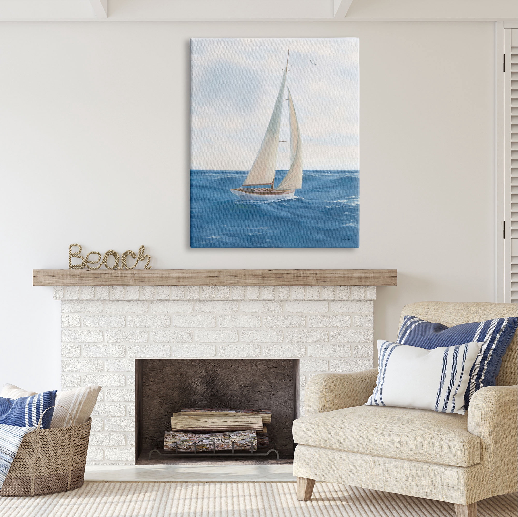 Stupell Industries Sailboat in Ocean Waves Transportation Painting Gallery Wrapped Canvas Print Wall Art, 36 x 48