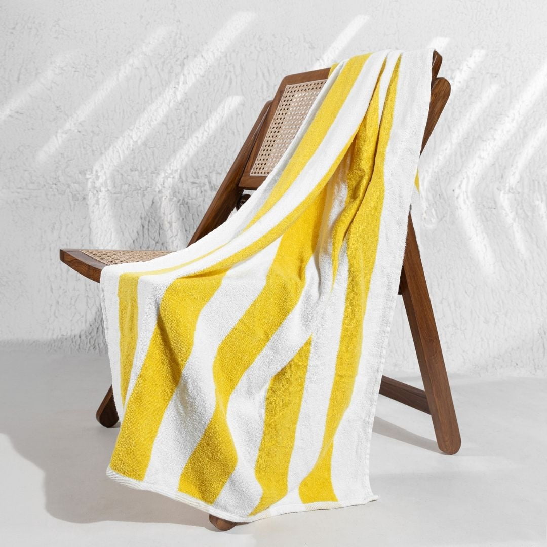 Top Cotton Cotton Beach Towels, Pack of 4 - 30"x60" Quick Dry Towels for Beach, Pool, Gym & Bathroom - Oversized Terry Cabana Striped Towels (Lemon Yellow)