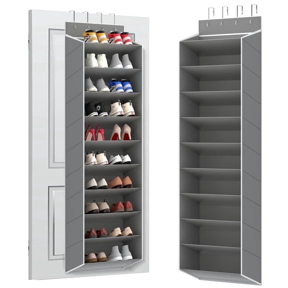 KEEPJOY 10 Tiers Large Size Over Door Shoe Organizer Storage, Hanging Shoe Rack for Door with Deep Pockets, Fit 20-30 Pairs Shoe Organizer Holder for Sneakers and Boots (Grey)